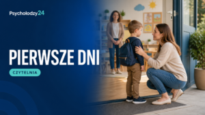 Rodzic spokojnie żegna dziecko przy wejściu do jasnej sali przedszkolnej
